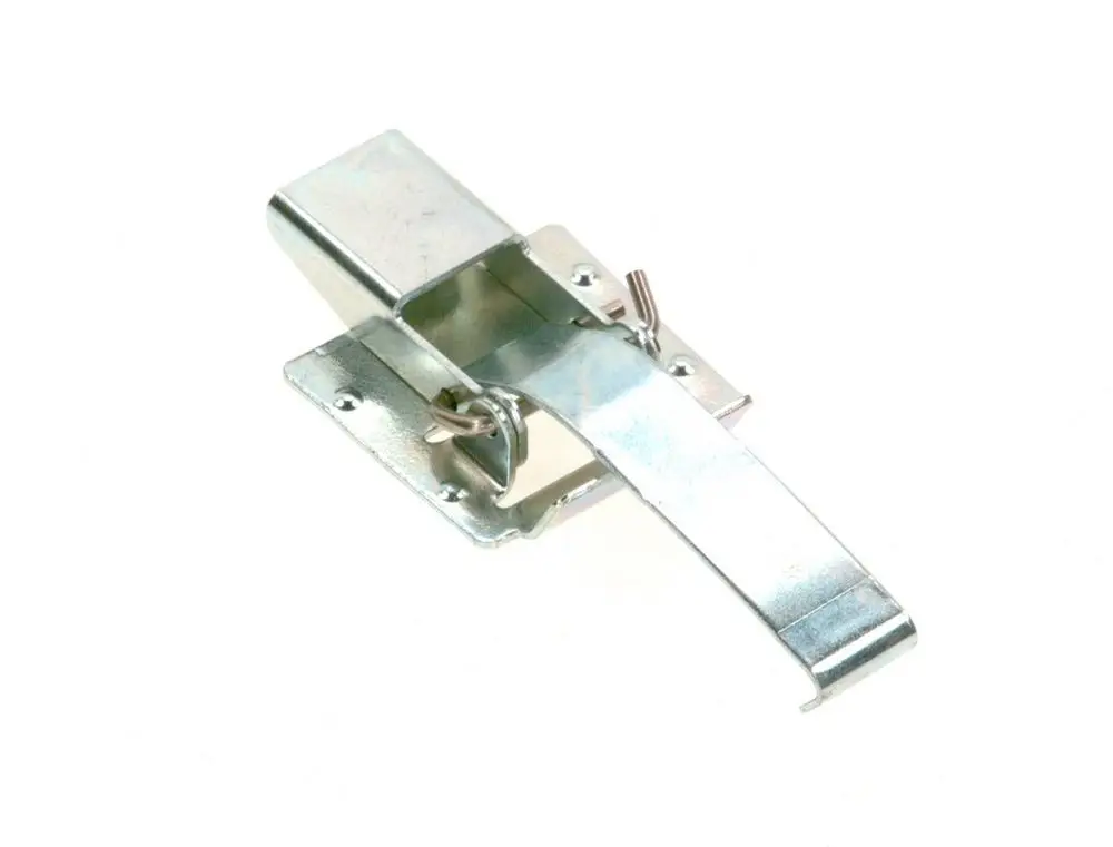 BOSCH Klammer aus Metall mit einer beweglichen Halterung, die für Verschlüsse oder Befestigungen verwendet werden kann. Das Produkt zeigt eine einfache, funktionale Bauweise.
